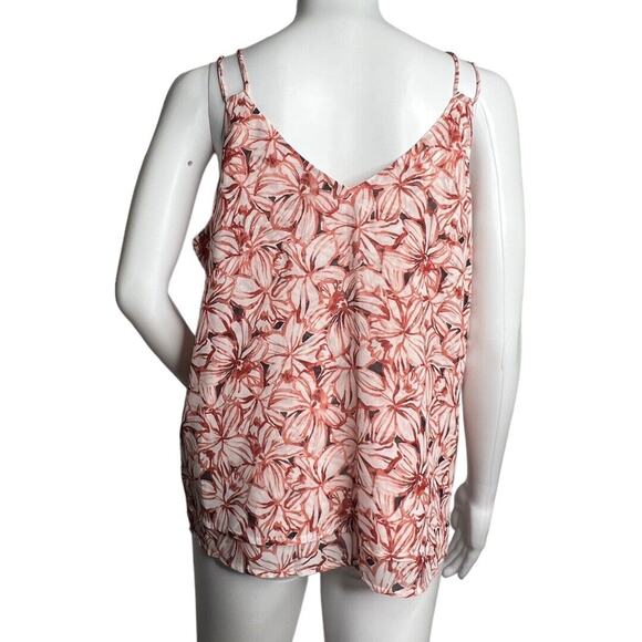 Ann Taylor Shirt Womens Medium Pink Floral Hibiscus Flower Tank Top Blouse Bloom - Picture 3 of 7